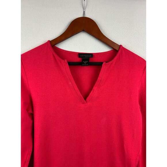 Express V-Neck Long Sleeve Top Womens S Pink Red - Picture 3 of 4